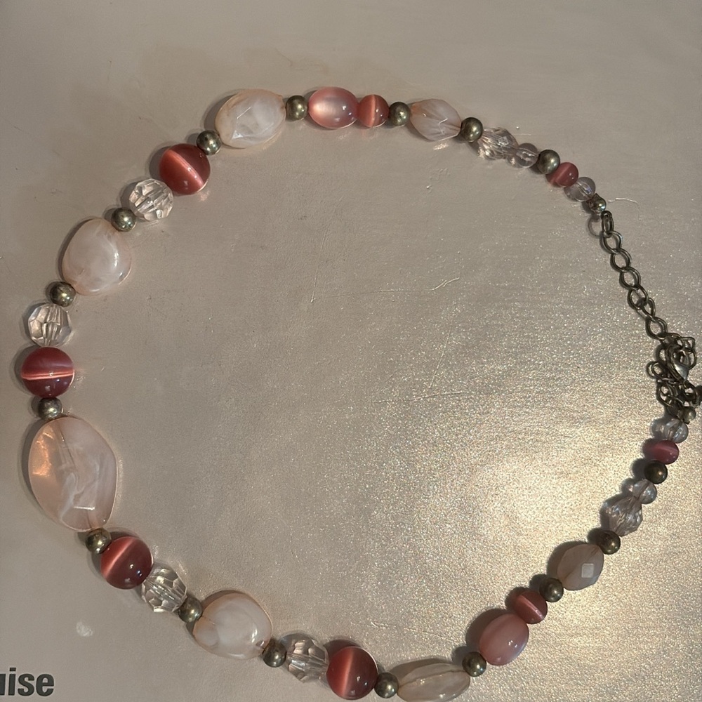 Elegant Pink and Silver Beaded Necklace